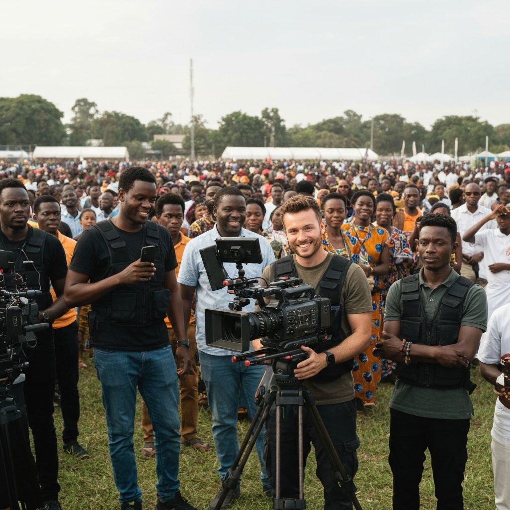 Équipe de production vidéo en Afrique lors d'un grand rassemblement